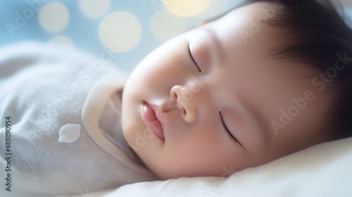A little one peacefully sleeps in a snug bed in their room.