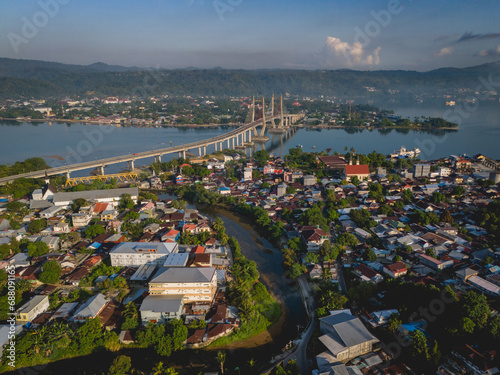 Aerial View of Merah Putih Bridge in Ambon Bay, Maluku, Indonesia photo