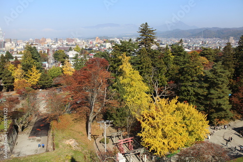 Panorama view from Tsurugajo Castle in Aizuwakamatsu, Fukushima, Japan photo