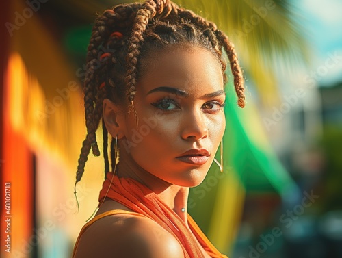 caribian woman with braided hair photo