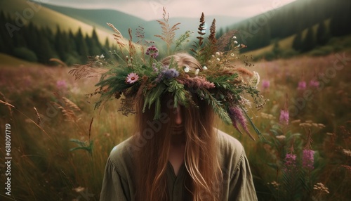 mystical union with nature in a floral crown of wild beauty photo