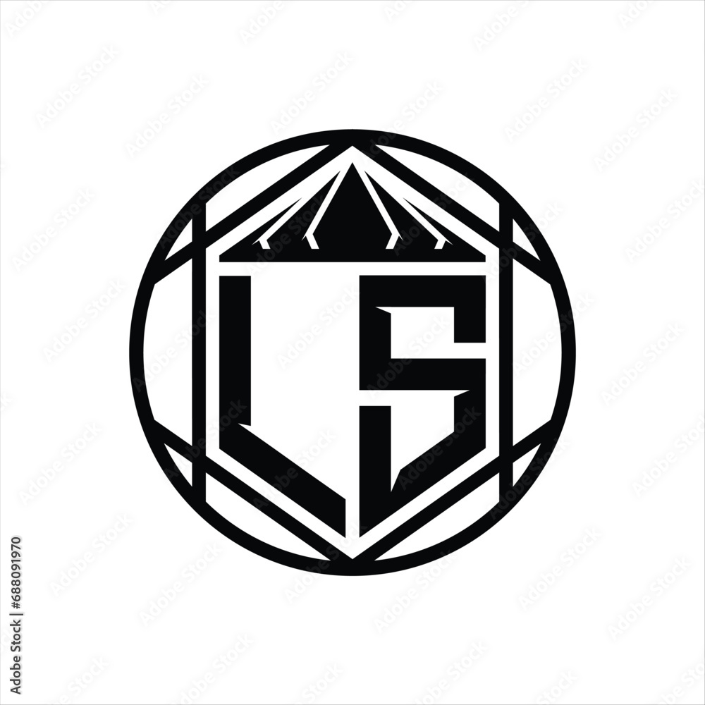LS Letter Logo monogram hexagon slice crown sharp shield shape isolated circle abstract style design LS Letter Logo monogram hexagon slice crown sharp shield shape isolated circle abstract style design
