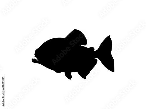 Piranha Fish Silhouette, can use for Logo Gram, Website, Art Illustration, Pictogram, Icon or Graphic Design Element. Vector Illustration
