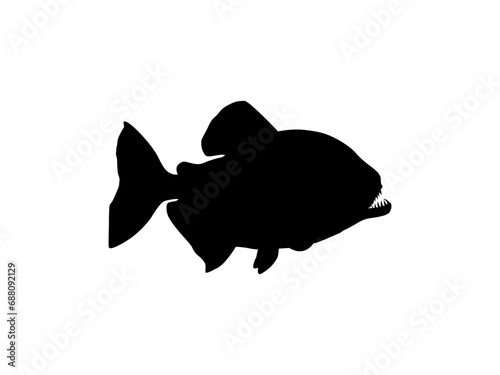Piranha Fish Silhouette, can use for Logo Gram, Website, Art Illustration, Pictogram, Icon or Graphic Design Element. Vector Illustration
