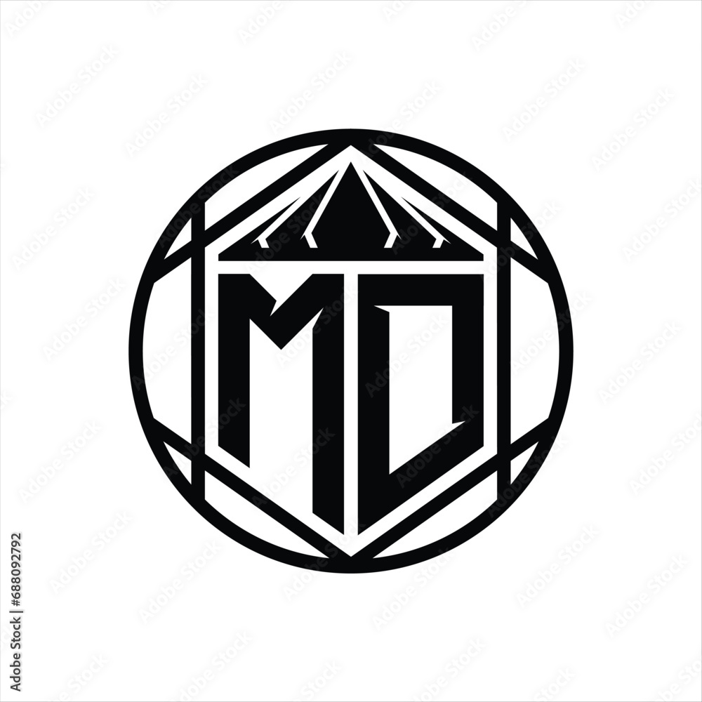 MD Letter Logo monogram hexagon slice crown sharp shield shape isolated circle abstract style design MD Letter Logo monogram hexagon slice crown sharp shield shape isolated circle abstract style design