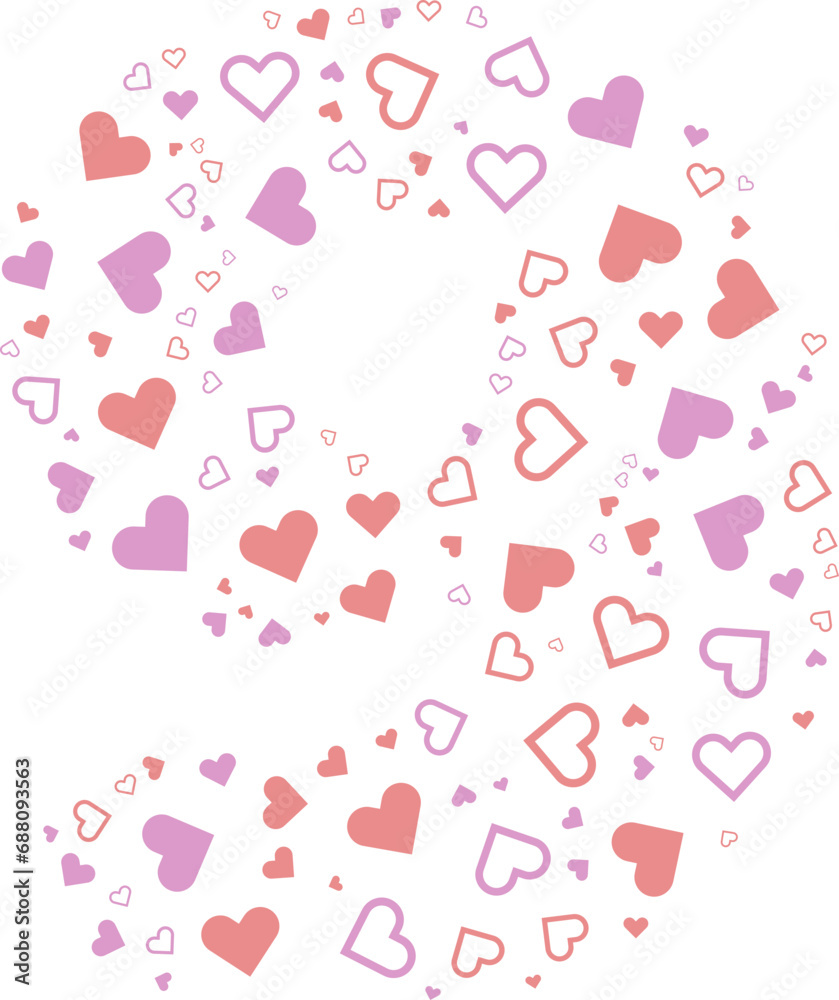 Number 9 alphabet heart Valentine love pink letter.