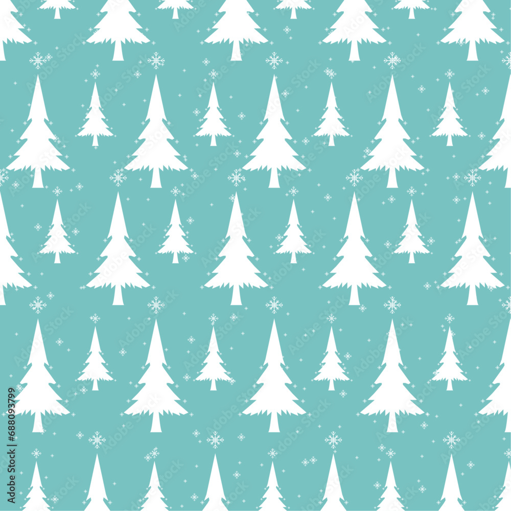 A seamless pattern of hand draw Christmas tree and snow vector pattern, winter trees and Chistmas trees with snow on isolated blue background concepts vector