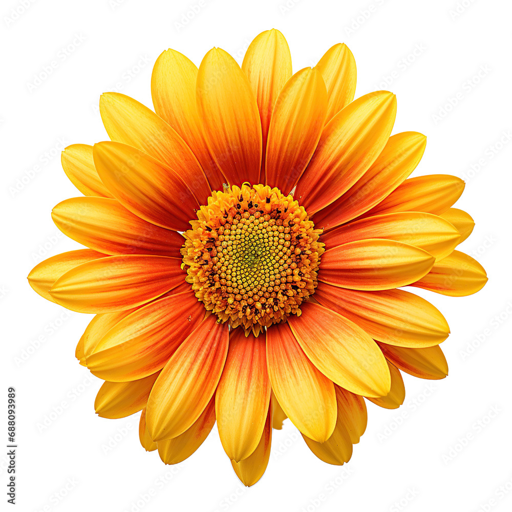 Yellow and orange daisy head isolated on white background Yellow and orange daisy head isolated on white background