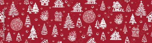 Christmas house and tree drawn illustrations	
