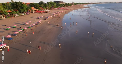 Aerial view of the beach in  Seminyak in evening, Bali Island, Indonesia