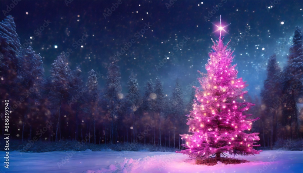 Pink Christmas tree in the night Pink Christmas tree in the night