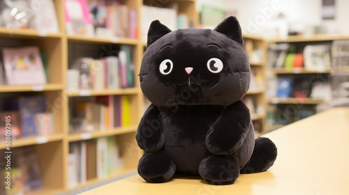 Plush black cat toy in a toy store