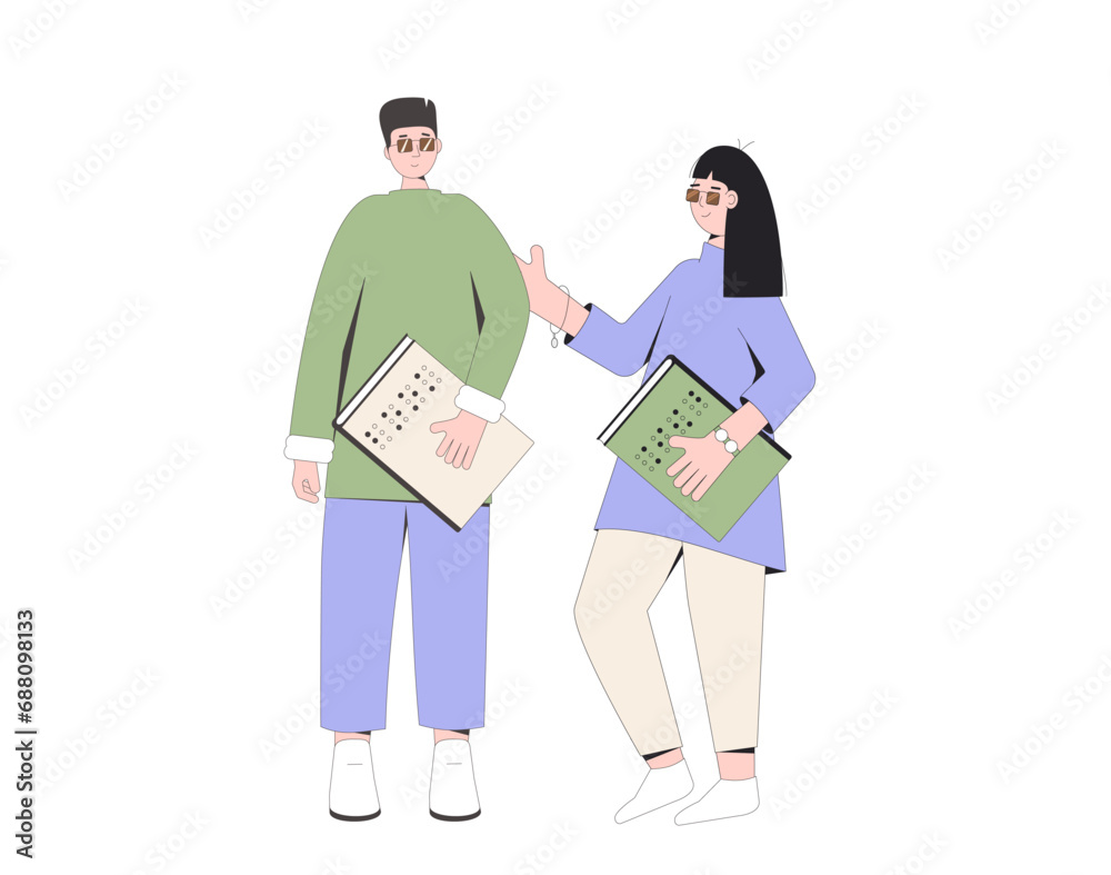 Couple with braille book.