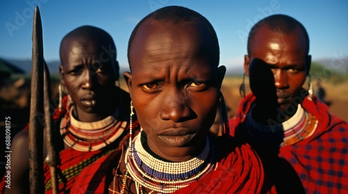 Traditional facial makeup of African tribesmen photo