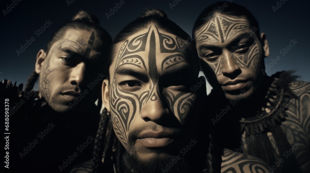 Tribal members wearing traditional facial make-up