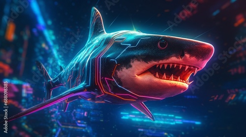 neon space shark.Generative AI
