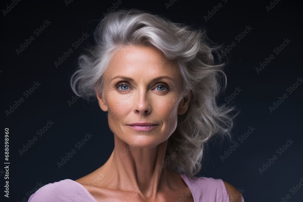 Capturing the essence of aging gracefully, a mature woman's smile reveals the beauty of a life well experienced Capturing the essence of aging gracefully, a mature woman's smile reveals the beauty of a life well experienced