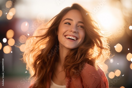 Woman with Long Hair Smiling at the Camera