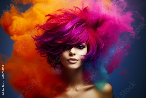 Colorful Hair and Makeup: A Vibrant Transformation of a Woman's Appearance