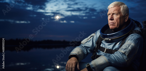 In the cosmic attire of an elderly astronaut, the portrait tells the tale of a seasoned explorer, his face etched with the marks of celestial journeys