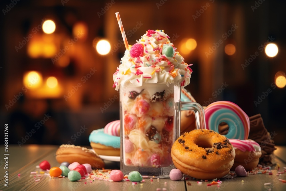 Crazy shake with cream and candies