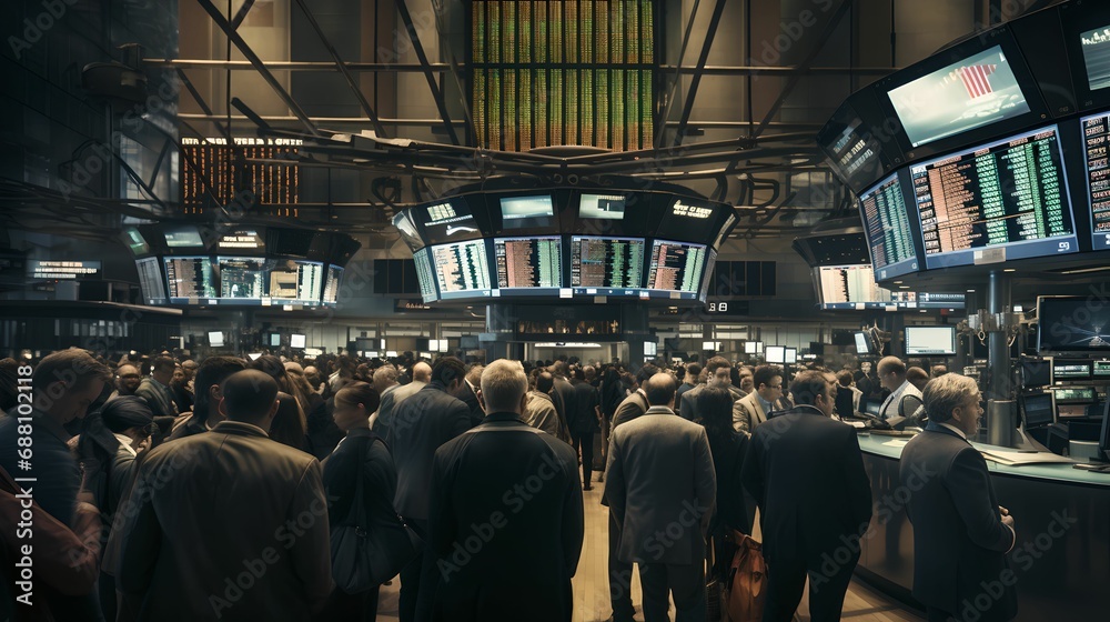 Busy Trading Day, stock exchange, trading floor, busy day, financial market