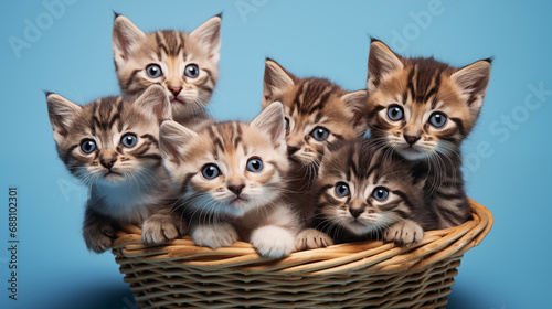 cute kittens sitting in a basket. © Анастасия Козырева