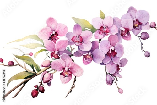 Branch of beautiful pink orchid on white background