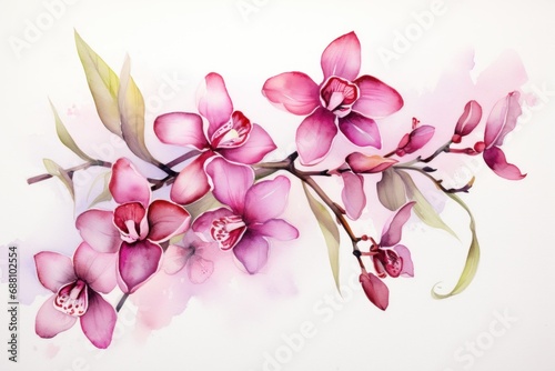 Branch of beautiful pink orchid on white background