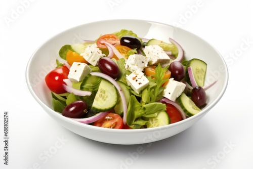 Classic Greek salad in white plate