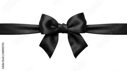 Beautiful shiny silk black bow isolated on transparent background, decorative design png element, clip art festive object. photo