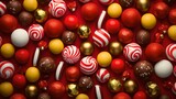 Colorful Christmas Candies on Red Background, Christmas candy, colorful assortment, red background, festive treats