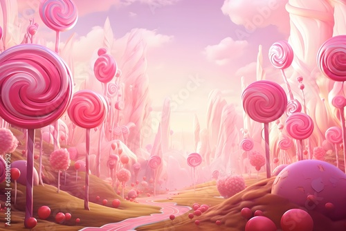 Digital Illustration of Whimsical Candy Forest, digital illustration, candy forest, whimsical, lollipops