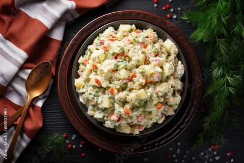 Bowl of russian salad olivier photo