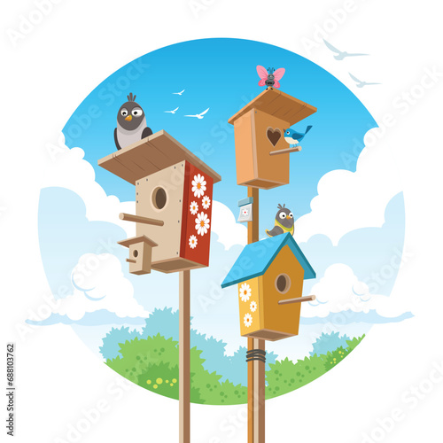 Birdhouse. A wooden house for birds.