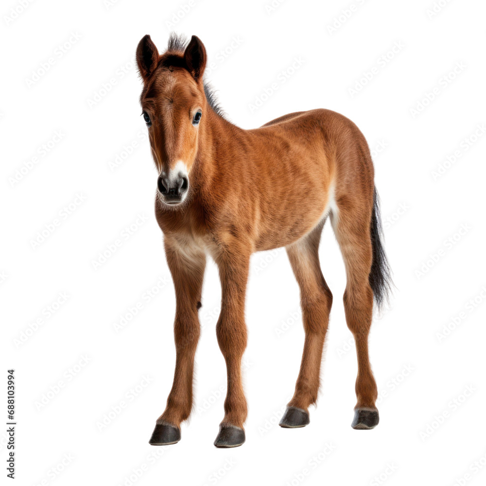 Obraz premium Cute foal isolated on transparent background. Farm animal png clip art element.