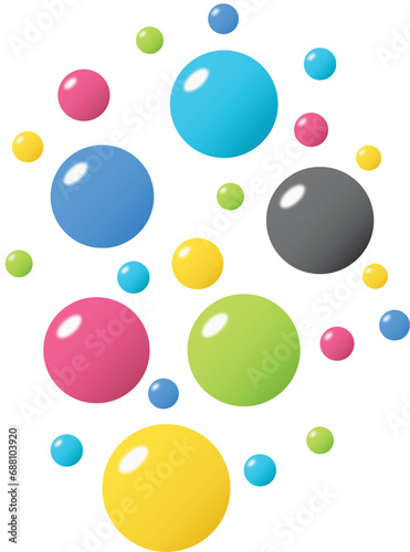 Fototapeta Naklejka Na Ścianę i Meble -  set of colorful bubbles and colorful balls. 3d ball. Set of glossy spheres, Background with realistic balls, transparent glossy bubbles. Abstract minimal design. Vector illustration