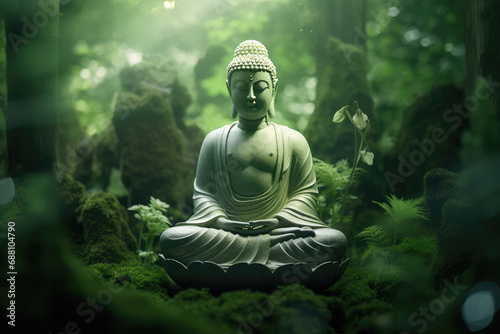Glowing buddha meditating in nature © Kien