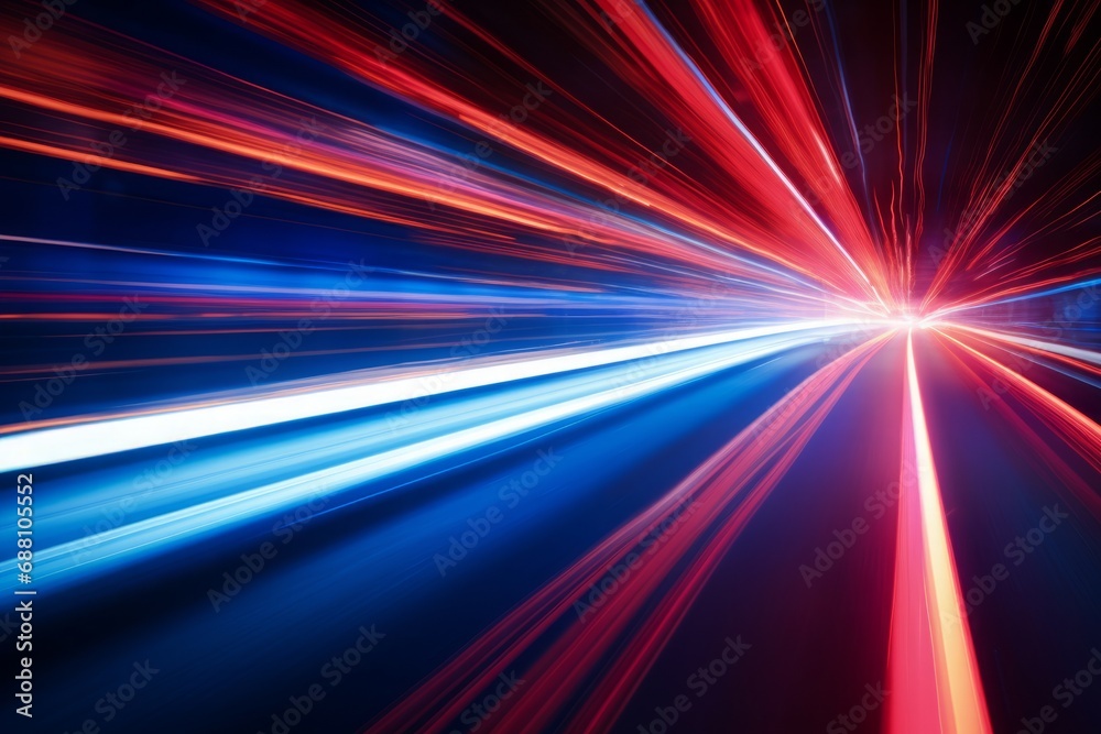 Speed blue to red lights line motion blur on dark background