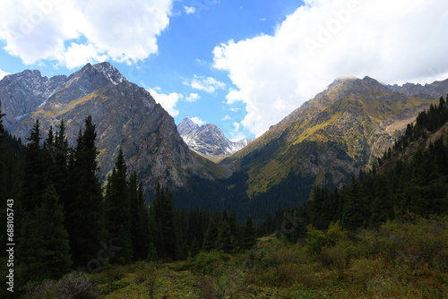 Eighth stage of Ak-Suu Traverse trek from Ala-kol lake to Karakol Gorge in Karakol national park, Kyrgyzstan