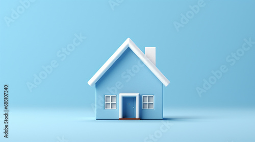 Small house with blue background, Minimalist design, AI Generated