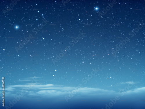 night sky in dark blue with white big stars and clouds background © DimAlisa