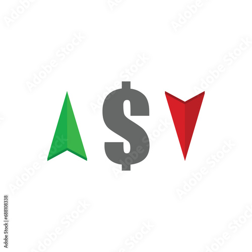 Rise or fall of dollar as currency. Inflation or hyperinflation. Market crush illustration. Vector illustration.