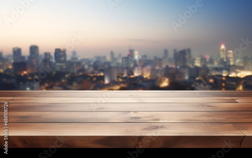 Wood table top with blurred Tokyo city view background for website  copy space  for word  template  presentation