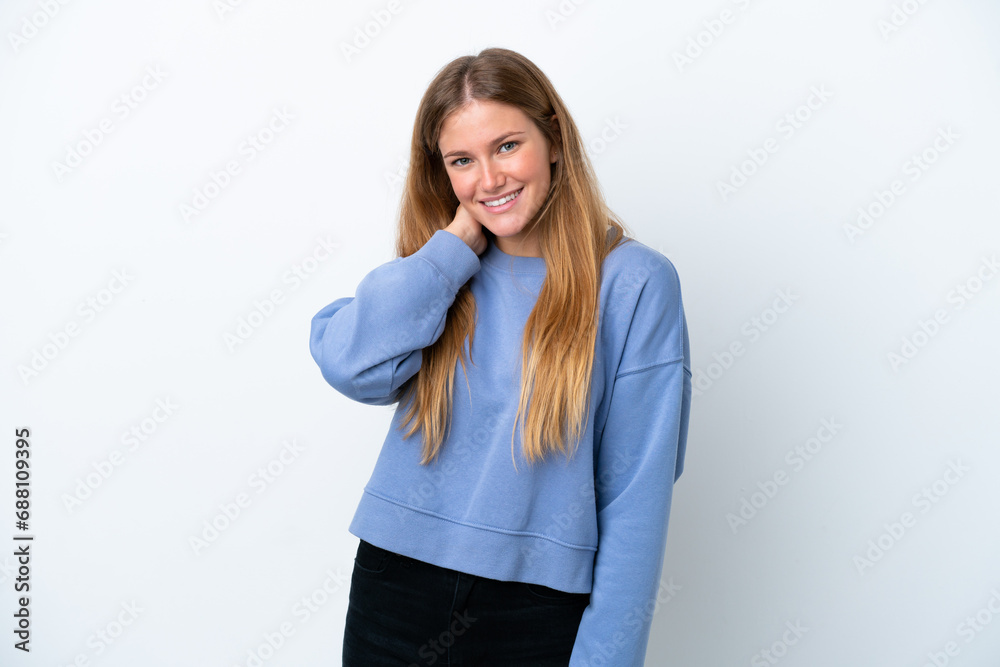 Young blonde woman isolated on white background laughing Young blonde woman isolated on white background laughing