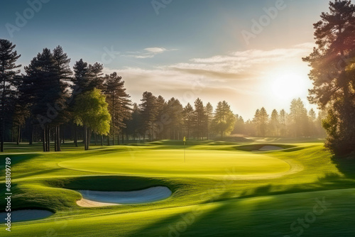 Beautiful golf course at the sunset, sunrise time. , morning time.