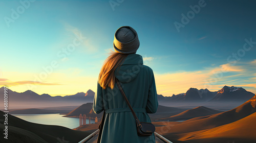 back view of a woman looking into the landscape