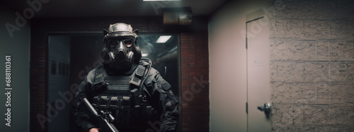 Special force officer in a building