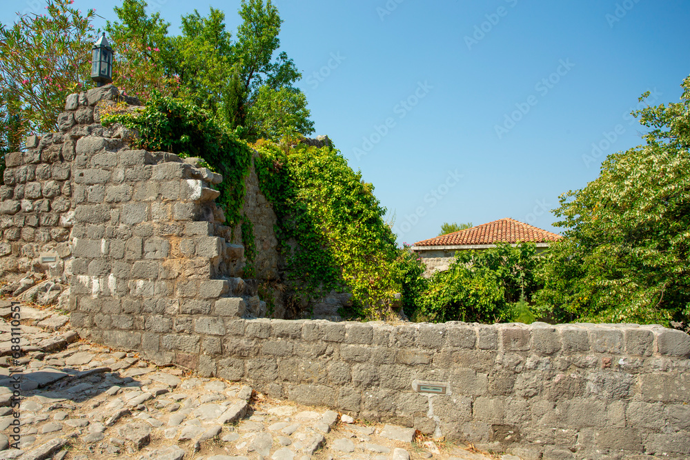 Streets, houses, ruins and fortress walls of the old town Bar. Europe. Montenegro