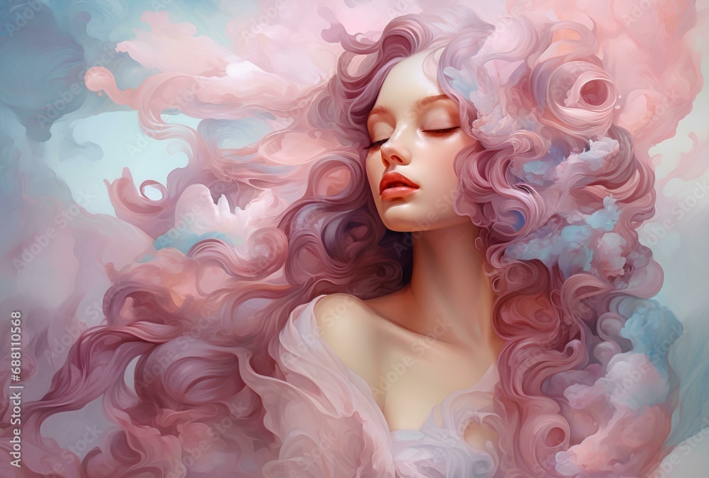 portrait of a woman Beautiful girl with wavy hair on a pink background. Beauty, fashion. portrait of a woman Beautiful girl with wavy hair on a pink background. Beauty, fashion.